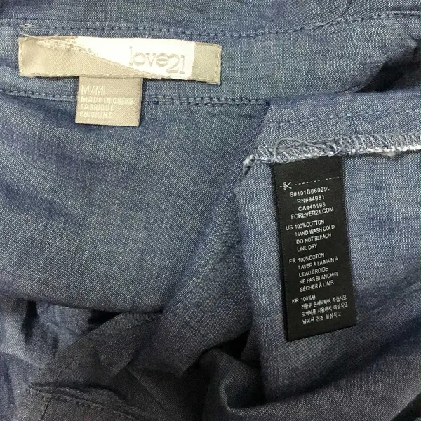 Love 21 Denim 100% Cotton Minimalist Clean Girl Casual Button‎ Down Shirt M - Image 7