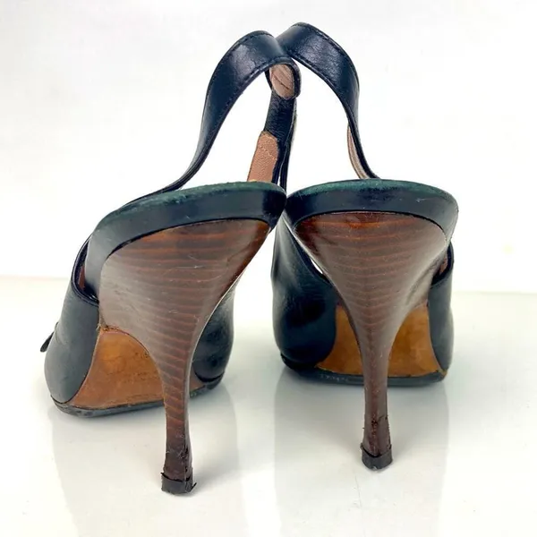 YVES SAINT LAURENT Black Leather Sling Back Heels - Size 36.5 - Image 10