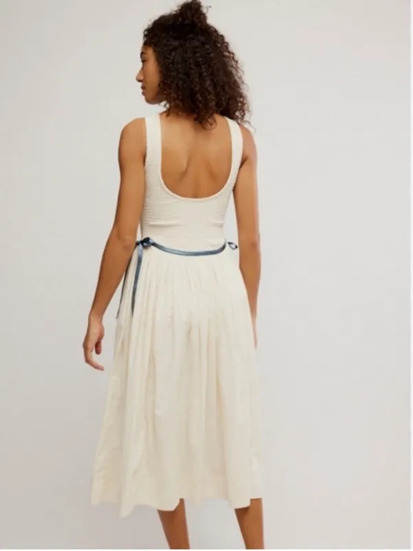 NWOT Free People Nightingale Solid Midi Dress with Navy Tie - Image 4