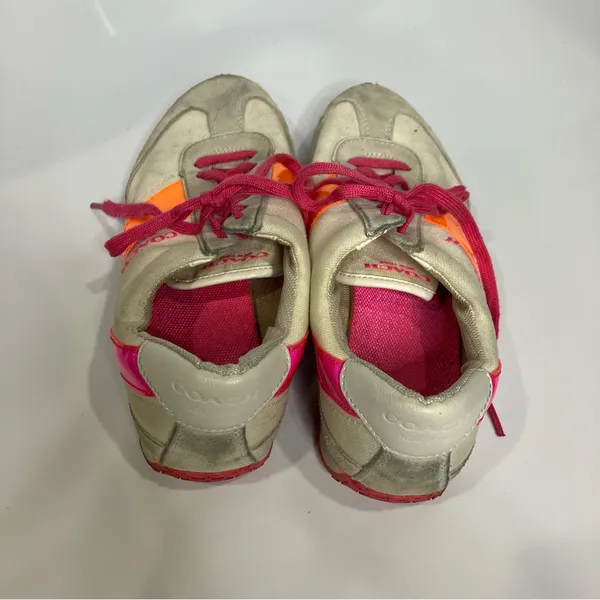 Coach Mae sneakers white orange‎ pink women’s size 9 - Image 6