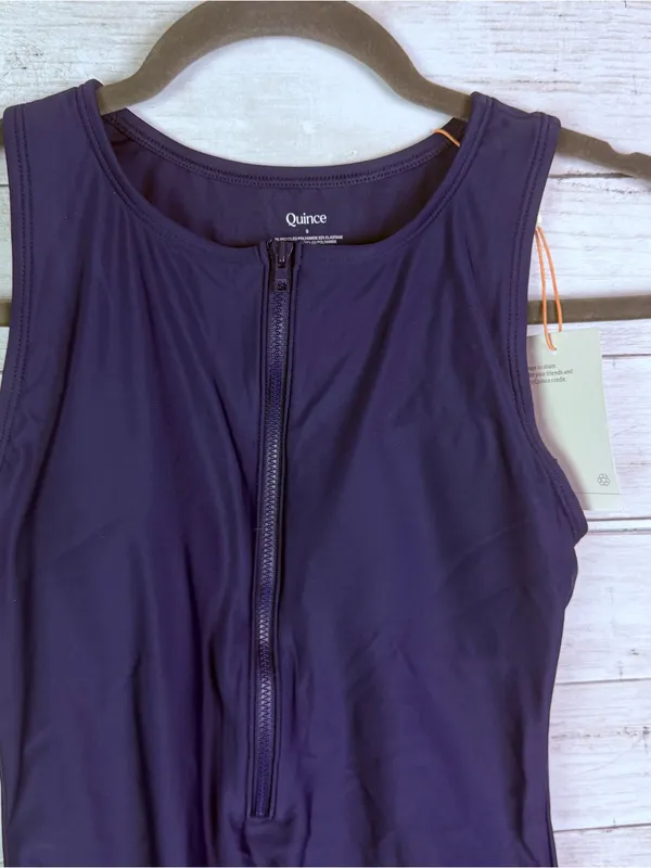 Quince Italian Zip-Front One-Piece Swimsuit Deep Navy Size Small - Image 3