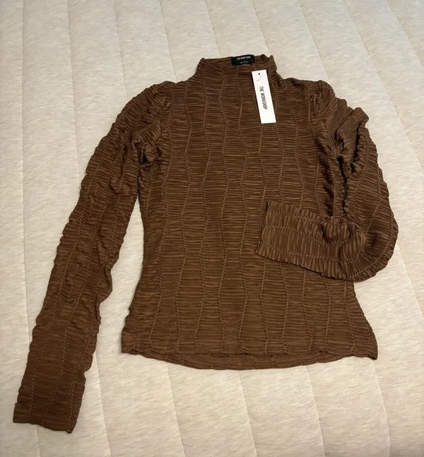 Pink Lily Brown Textured Mock Neck Top - Image 3