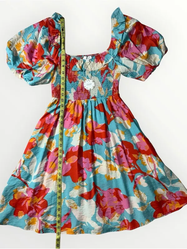NWT Oddy Smocked Floral Off Shoulder Rayon Boutique Dress Sz Small #260 - Image 2