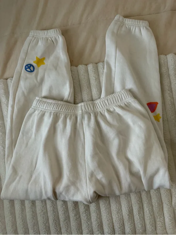 Pacsun White Sweatpants with Colorful Patch Details - Image 6