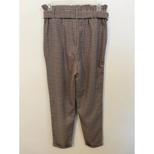 SO Houndstooth Pants Womens Small Brown Excellent Paperbag Waist Tie Belt Cuffed - Image 5
