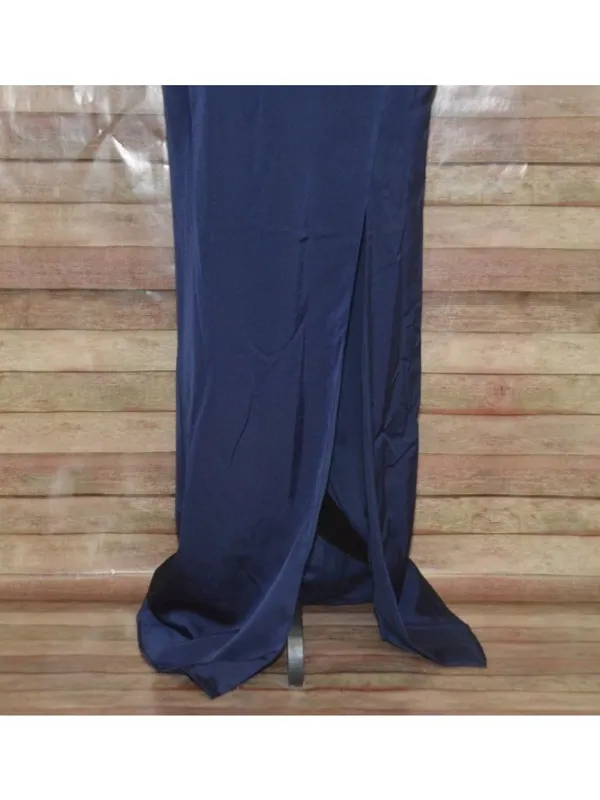 NWT Mac Duggal Size 10 Evening Gown Navy Embellished Thigh High Faux Wrap Formal - Image 7