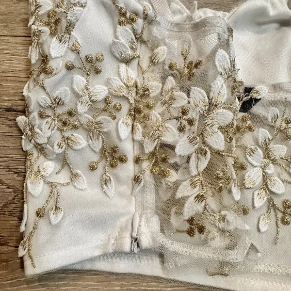 Shein Bra Crop Top Women's‎ Size Small Longline Underwire Floral Applique - Image 3