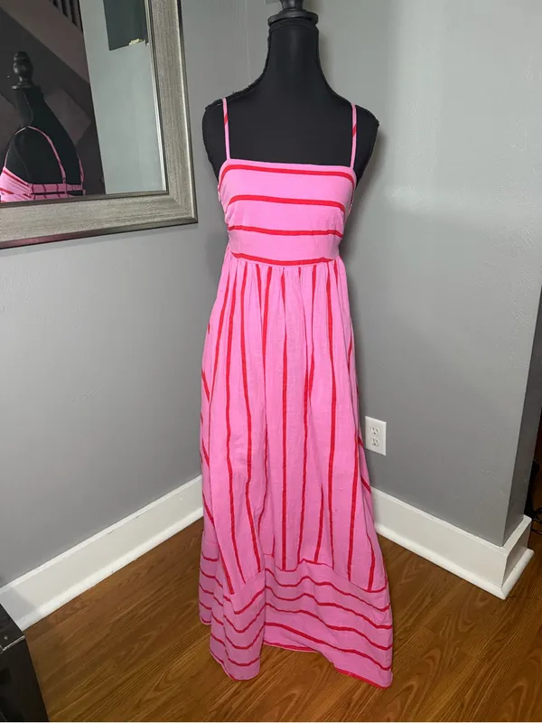 Petal & Pup Pikie Candy Striped Barbie Preppy Maxi Dress Medium. - Image 2