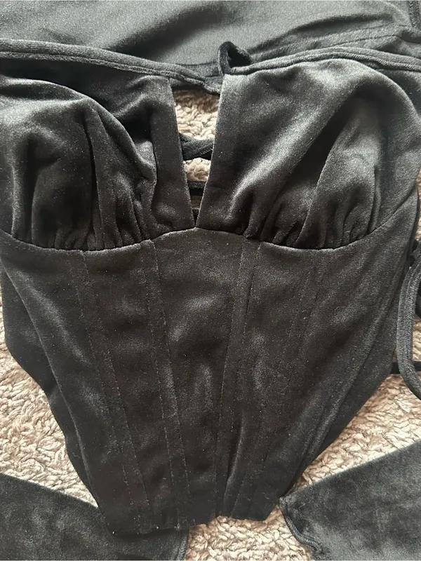 Dolls Kill Black Long-Sleeve Corset Bustier Top - Image 3