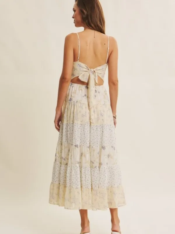 Meadow-inspired Mixed Floral Bow-back Midi Dress - Image 4