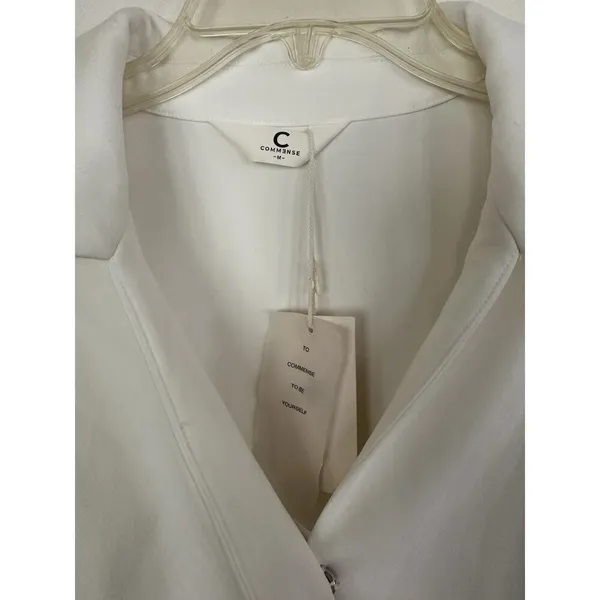 Commense Womens Collared Cuffed Sleeve Button Wrap Short Dress White Medium - Image 10