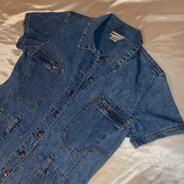 Vintage Denim Button Down Dress Blue Size M - Image 2