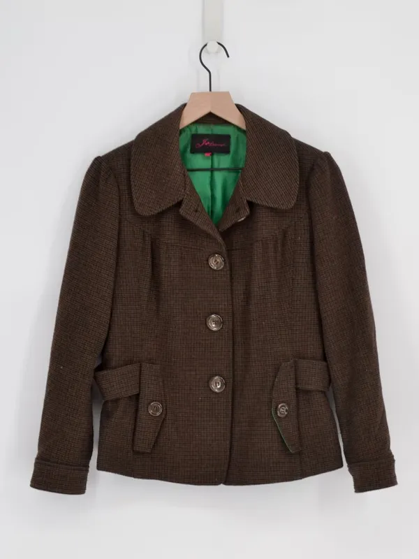 Vintage New York Houndstooth Tweed Jacket Brown M Size M - Image 2