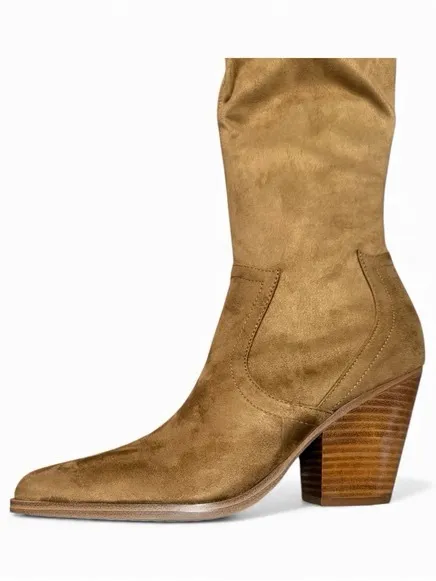 Marc Fisher LTD Gwyneth Suede Over Knee Western Boots Tan 8M NWOB - Image 6