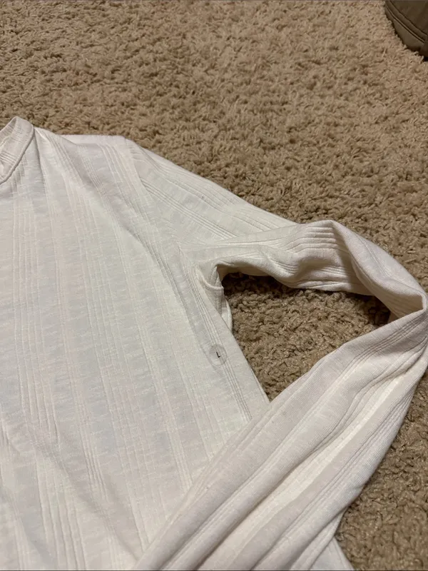 American Eagle Outfitters Cream Henley Long-Sleeve Top - Image 3