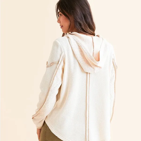 BKE Women’s Waffle Knit Quarter Zip Hoodie Small Cream Hooded Pullover - Image 16