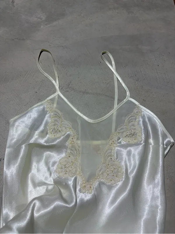 Victoria’s Secret vintage gold label Ivory white Lace Trim Slip Dress Chiffon s - Image 6