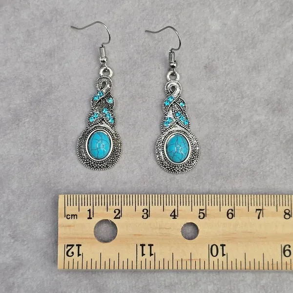 Silver Blue Rhinestone‎ Drop Floral Boho Dangle Fashion Jewelry Earrings JB2-78 - Image 4