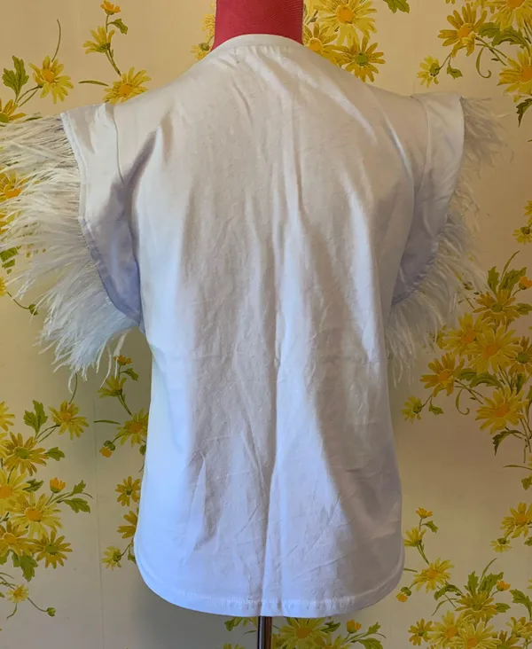 Frenchie Feather Trim cotton tee light blue size M Size M - Image 3
