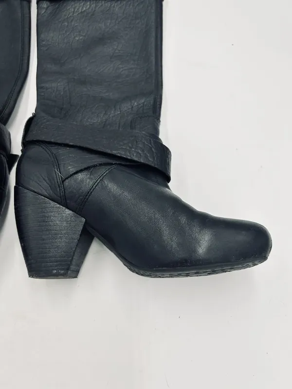 Lucky Brand Black Leather Candie Knee High Boots 6.5M Block Heel Double Buckle - Image 9