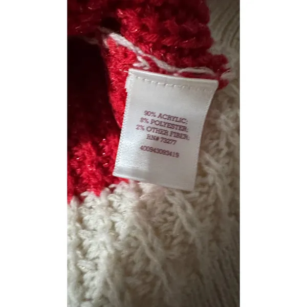 SO Red White Striped Metallic Cable Knit Scoop Neck Sweater Womens Large‎ L - Image 3