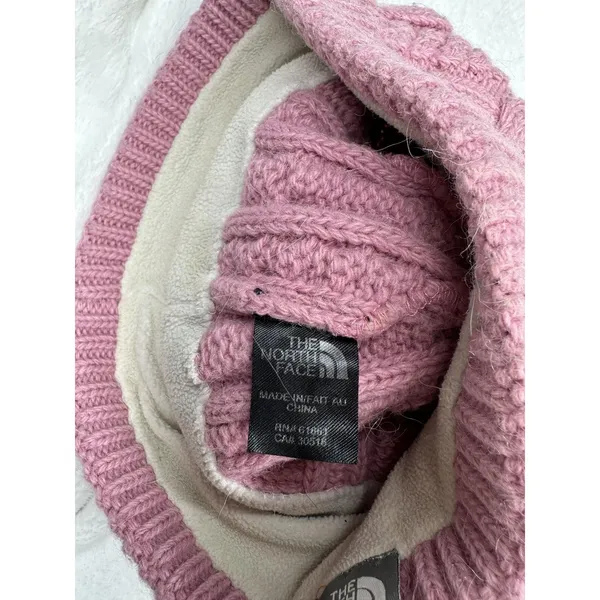 The North Face Hat Beanie OS Pink Cable Knit Fleece Lined Womens One Size Wool - Image 3