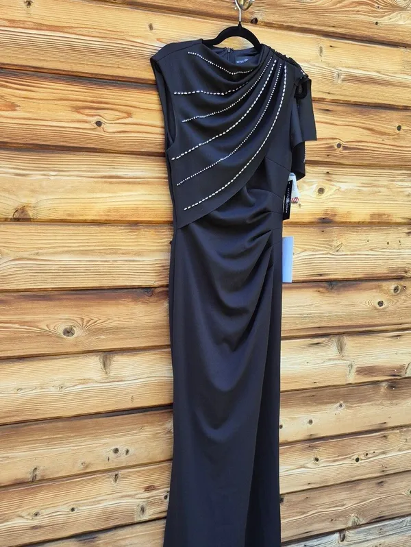 NWT Betsy & Adam Black Long Scuba Crepe Studded Dress Gown Size 8 - Image 7