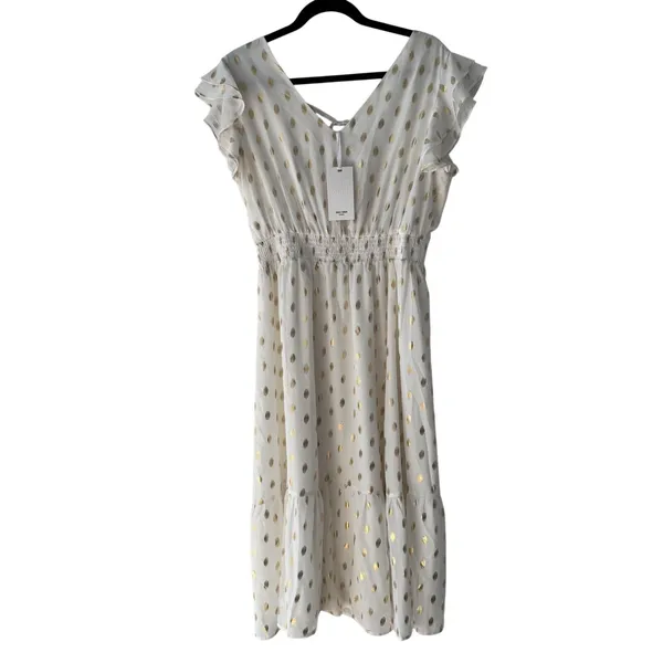 Grace Karin‎ White Gold Metallic Polka Dot Ruffle Midi Dress Large New - Image 2