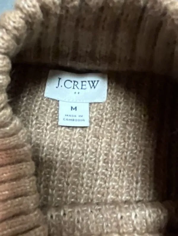 J.Crew Rib-Knit Mockneck Sweater Size M Tan Cotton Blend Button Shoulder - Image 3