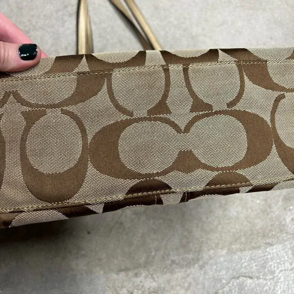 COACH Brown Signature Floral Embroidered Jacquard & Gold Leather Satchel Tote - Image 4