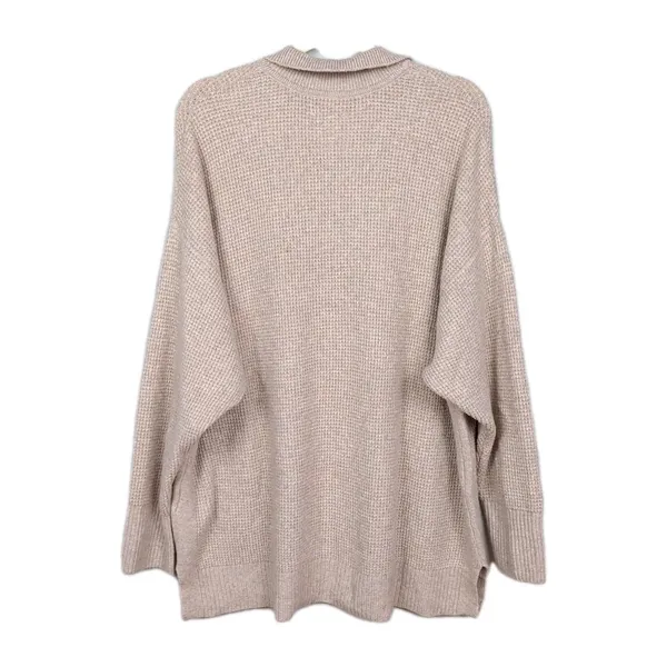 AERIE Beige V-Neck Collared Textured Oversized Sweater Drop Shoulder Women's XL - Image 2