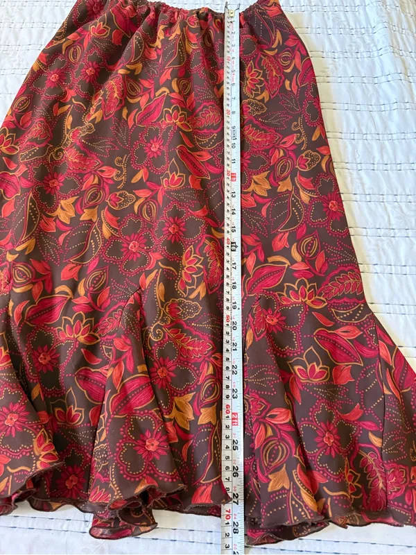 Vintage Sara B Studio Brown Floral Chiffon Midi Skirt Y2K Boho Ruffle Fairy Core - Image 9