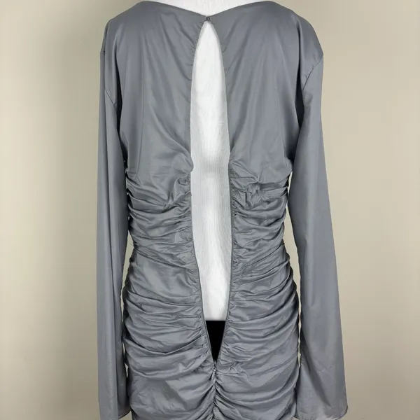 House‎ of CB Mini Dress Womens L+ 10/12 Camille Grey Silk Cutout Ruched Sexy - Image 9