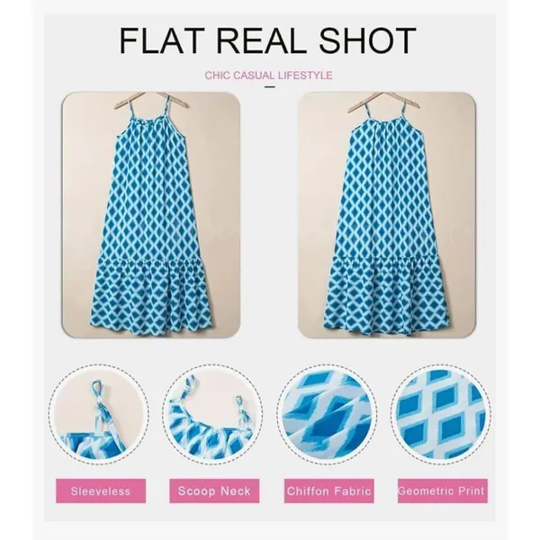 NEW Spaghetti Strap Scoop Neck Smocked Ruffle Flowy Maxi Dress S - Image 2