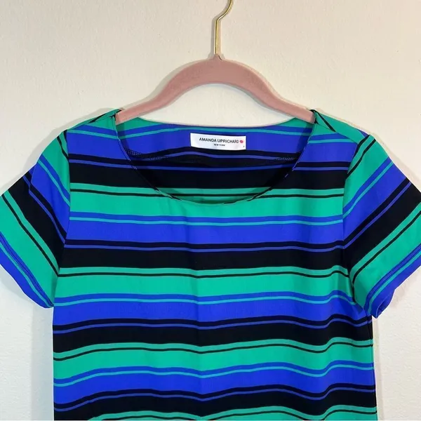✨ Amanda Uprichard Women’s Purple‎ Green Black Striped Shirt Dress P - Image 2