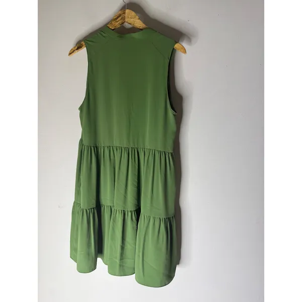 Amanda uprichard green sleeveless tiered mini dress pockets size M - Image 2