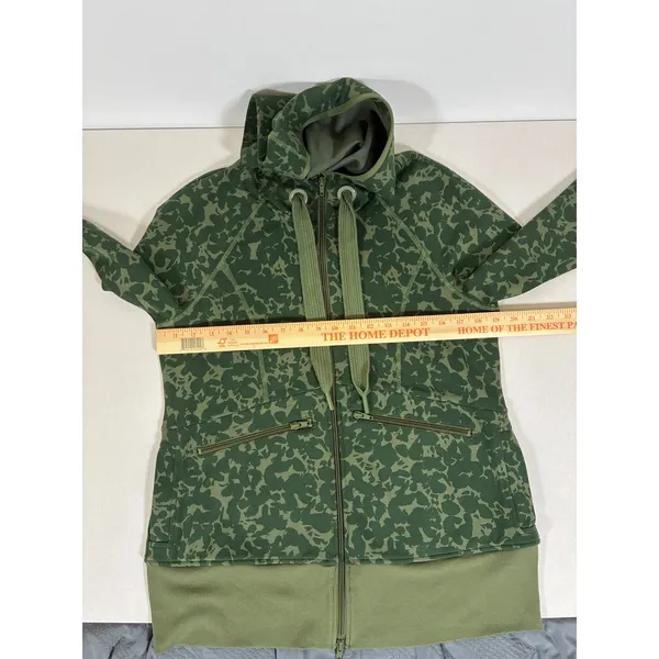 Cabi Marathon Jacket Womens M Green Camo Full Zip Hoodie Thumbholes 6030 - Image 14