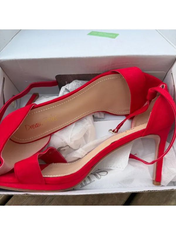 Dream Pairs Red Suede Open-Toe Strap Heels Size 8.5 US New In Box - Image 6