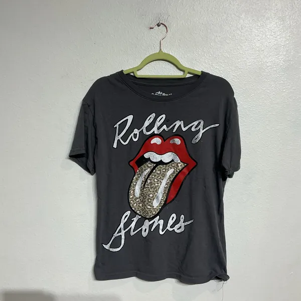 Rolling Stones Gray Leopard Tongue Graphic Short Sleeve Tee Sz M - Image 2