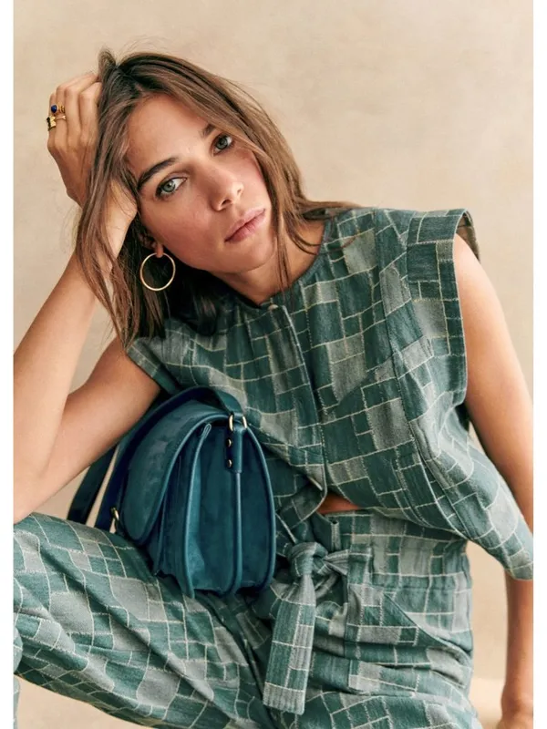 NWT Sezane Timothé Jacket in Blue Denim Patchwork Vest Top M - Image 2