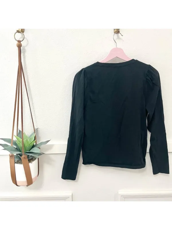 J. Crew Puff Sleeve Crewneck T-Shirt Long Sleeve Black Size M Minimalist Casual - Image 6