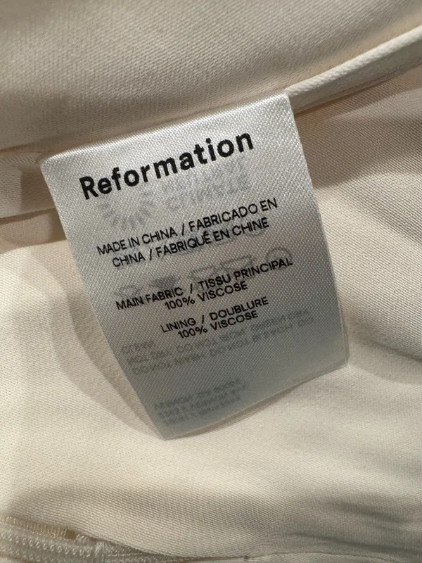 Reformation Ivory Midi Dress Puff Sleeve Ruffle Hem Size 8 - Image 4