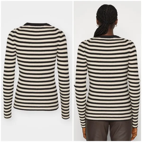 GAP Brooklyn Rib Knit Striped Crew Sweater - Black/Ivory/Gold - Image 3