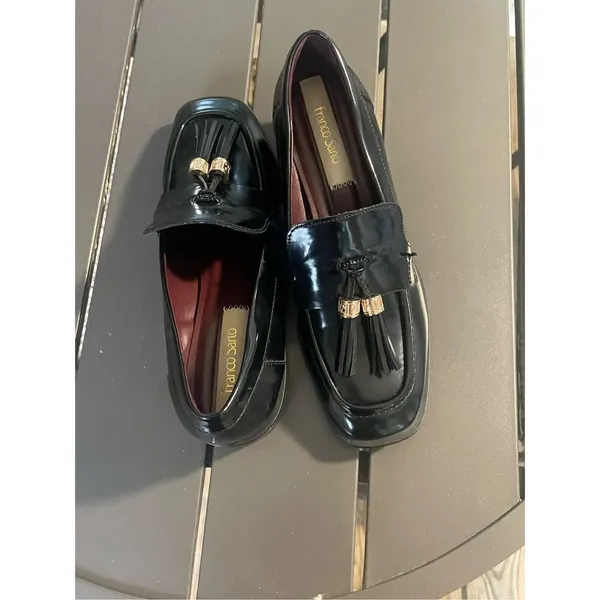NWOB Franco Sorto Donna Block Heel Tassel Faux Patent leather Loafers Black 6M - Image 11