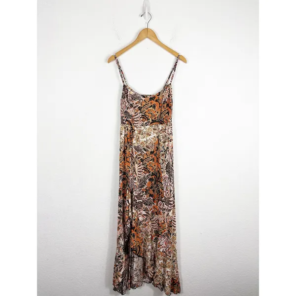 Free People Forever Yours Smocked Slip Maxi Dress Small Brown Black Floral Boho - Image 4