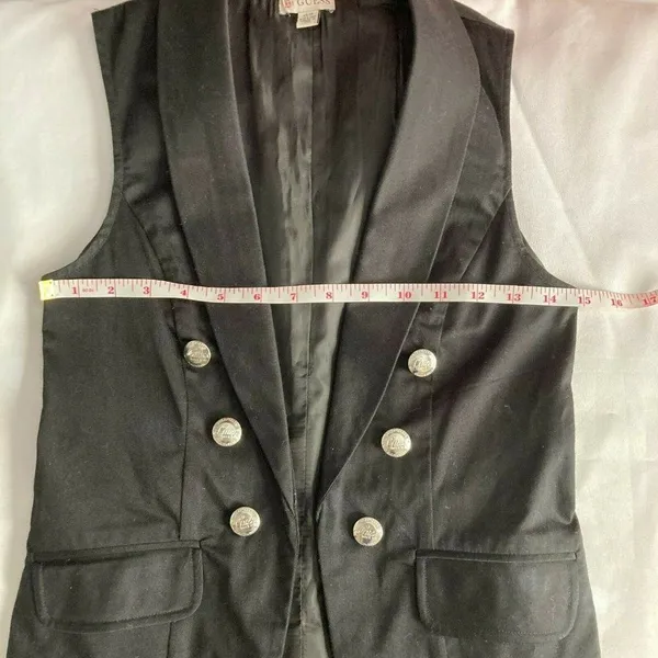 Guess Denim Vest Womens 6 Black Jean Waistcoat Sleeveless‎ Open Front Y2K Grunge - Image 6