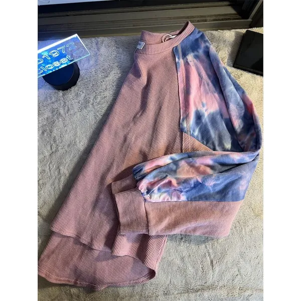 Umgee Women's Tie Dye Long Sleeve Waffle Knit Top Size L Multicolor - Image 7