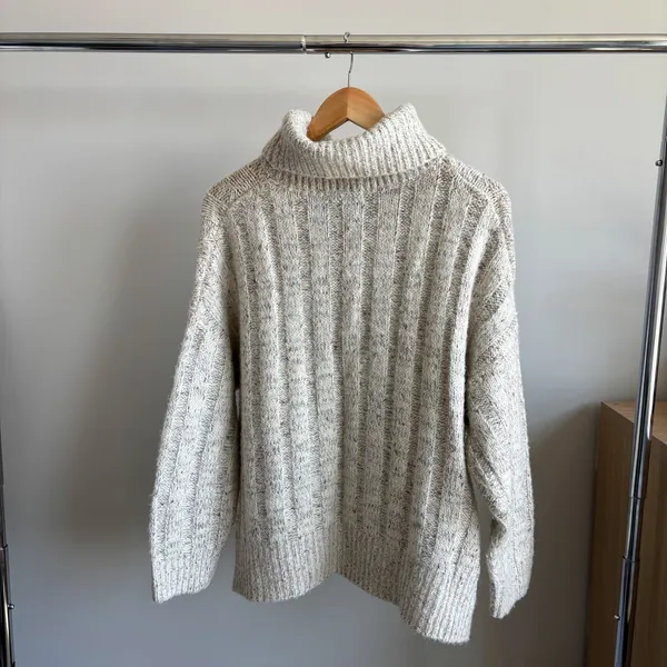 Moon River Chunky Knit Ribbed Turtleneck Sweater M Flecked Coastal Grandma Chic - Image 3