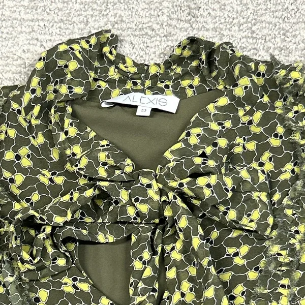 Alexis Top Womens Small Silk Neck Tie Sleeveless Blouse Lined Shirt Office Green - Image 2