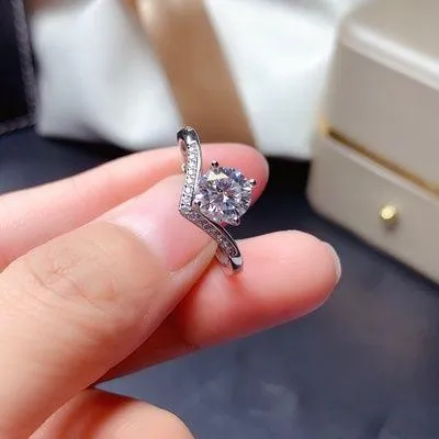 18K White Gold Plated Adjustable 1.5 CT CZ Diamond Wedding Ring for Women - Image 2